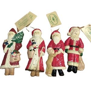 Lot of 4 Santa Claus 6” Clay Christmas Tree Ornaments 1982 Charlee McGee Vtg 80s